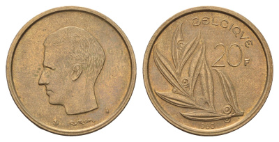 Бельгия 20 франков 1980 Belgique, Бодуэн I (1951-1993) KM 159 никель бронза 4629-552