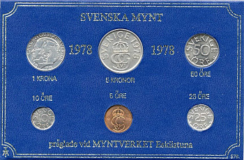 Швеция набор монетного двора из 6 монет 1978 в картоне, Карл XVI Густав (1973- ) KM MS8 UNC 7-5-7-229