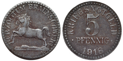 Германия, Брауншвейг 5 пфеннигов 1918 нотгельд Funck 56.1A железо 4118-1252