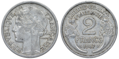 Франция 2 франка 1947 KM 886а.1, Le Franc 269.10 алюминий 4123-342