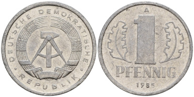 ГДР 1 пфенниг 1985 A KM 8.2 алюминий 192-125