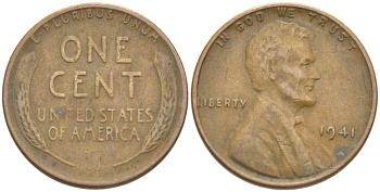 США 1 ЦЕНТ 1941 ЛИНКОЛЬН KM 132 бронза 218-865