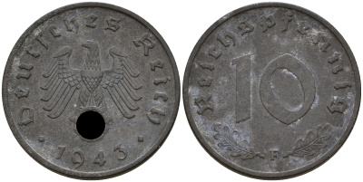 Германия 10 рейхспфеннигов 1943 F J.371 KM 101 цинк    4603-413