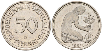 ФРГ 50 пфеннигов 1990 G KM 109, J. 384 медно-никель 4177-827