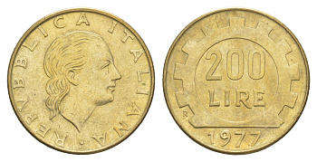 Италия 200 лир 1977 R, шестерня KM 105 алюминиевая бронза 4556-335