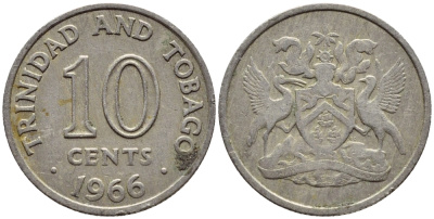 Тринидад и Тобаго 10 центов 1966 герб KM 3 медно-никель 4396-837