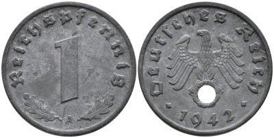 ГЕРМАНИЯ 1 РЕЙХСПФЕННИГ 1942 A KM 97, J.369 цинк 96-732