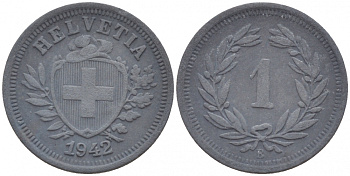 Швейцария 1 раппен 1942 В KM 3а цинк 4547-861