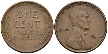 США 1 цент 1946 Линкольн KM А132 бронза 192-953