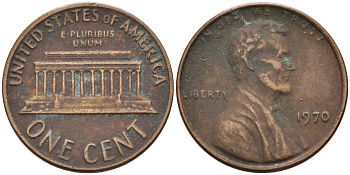 США 1 цент 1970 Линкольн KM 201 медь цинк 4115-856