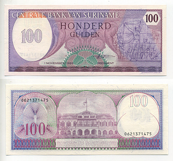 Суринам 100 гульденов 1985 монумент революции Pick 128 b бумага UNC (пресс) 7214-2-3-1