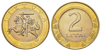 Литва 2 лита 2008 KM 112 биметалл UNC 4624-723