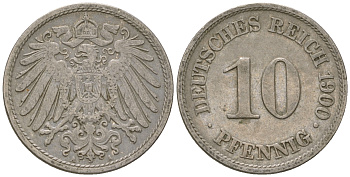 Германия 10 пфеннигов 1900 A KM 12, J. 13 медно-никель 4641-434