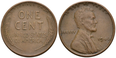 США 1 цент 1946 Линкольн KM А132 бронза 192-953