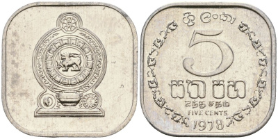 Шри-Ланка 5 центов 1978 KM 139a алюминий 4136-551