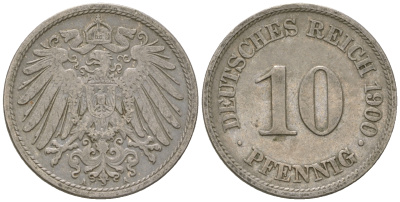 Германия 10 пфеннигов 1900 A KM 12, J. 13 медно-никель 4641-434