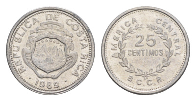 Коста-Рика 25 сентимо 1989 KM 188.3 алюминий UNC 4644-346