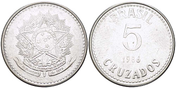 Бразилия 5 крузадо 1986 реформа (1986-1989) KM 606 нержавеющая сталь 24-912