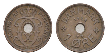 Дания 1 эре 1928 N, Кристиан X (1912-1947) KM 826 бронза 4658-143