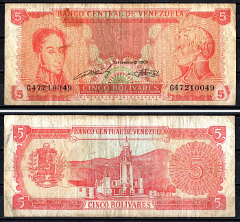 Венесуэла 5 боливаров 1989 Pick 70a бумага 3295-10-2-1