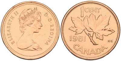 Канада 1 цент 1981 Елизавета II (1952-2022), кленовый лист KM 127 бронза    4147-269