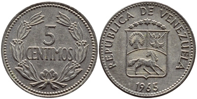 Венесуэла 5 сентимо 1965 KM 38.2 медно-никель 4392-919