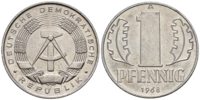 ГДР 1 пфенниг 1968 A KM 8.1 алюминий 99-1021