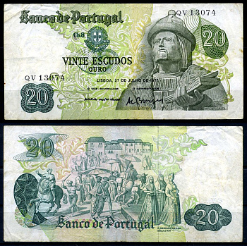 Португалия 20 эскудо 1971 27 июля 1971, Гарсия Де Орта, signatures: Jos? da Silva Lopes & Ant?nio Jos? Nunes Loureiro Borges Pick 173(4) бумага 7204-5-3-2