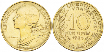 ФРАНЦИЯ 10 САНТИМОВ 1984 ТИП MARIANNE KM 929 медь алюминий никель 110-132