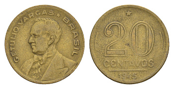 Бразилия 20 сентаво 1945 Жетулиу Варгас KM 556a алюминиевая бронза 4655-1069