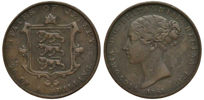Джерси 1/26 шиллинга 1861 Виктория (1837-1901) KM 2 медь 650-713