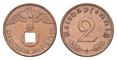 Германия 2 рейхспфеннига 1940 A KM 90, J. 362 бронза 4632-214