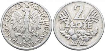 Польша 2 злотых 1958 MW KM 46, Parchimowicz 216a алюминий 110-1017