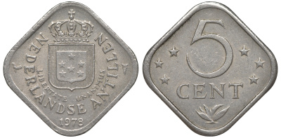 Нидерландские Антилы 5 центов 1978 Юлиана (1948-1980) KM 13 медно-никель 4610-835