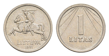 Литва 1 лит 1991 KM 91 медно-никель aUNC 4647-928