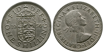 Великобритания 1 шиллинг 1956 Елизавета II (1952-2022), Английский герб KM 904, Spink 4147 медно-никель 4384-343