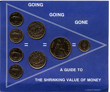Великобритания набор из 8 монет 1937-1971 Справочник по уменьшению покупательной способности денег, монеты из обращения, буклет 4-4-1-45