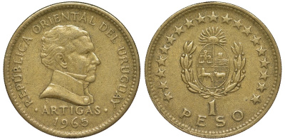 Уругвай 1 песо 1965 KM 46 алюминиевая бронза 94-1022