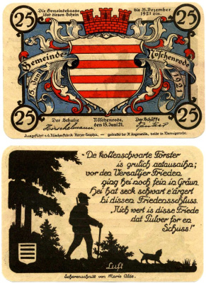 Ношенроде 25 пфеннигов 1921 15 июня 1921, нотгельд (Luft, синий), земля Саксония Grabowski 980.9 бумага 2195-11-3-1