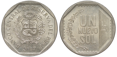 Перу 1 новый соль 2007 KM 308.4 медно-никель UNC 4605-242
