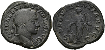 Римская Империя сестерций 222 - 235 Александр Север PROVIDENTIA AVG Провиденция с рогом Изобилия Рим about Good Very fine 20,14 гр RIC 642 бронза 1073-1-7-3