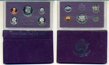 США годовой набор из 5 монет (1, 5, 10, 25 и 50 центов) 1987 в оригинальной упаковке KM PS157 (164a, A192, 195a, 201b и 202b) PROOF 8-2-02-35