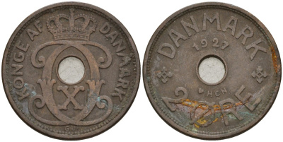 Дания 2 эре 1927 Кристиан X (1912-1947) KM 827 бронза 4147-438