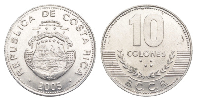 Коста-Рика 10 колонов 2005 KM 228b алюминий UNC 4642-911