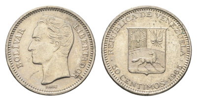 Венесуэла 50 сентимо 1965 Симон Боливар Y 41 никель 4664-413