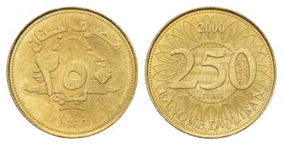 Ливан 250 ливров 2000 орнамент KM 36 медь алюминий никель UNC 4678-357