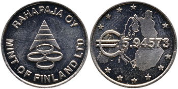 ФИНЛЯНДИЯ ЖЕТОН МОНДВОРА 1 ЕВРО = 5,94573 медно-никель BUNC 4388-1111