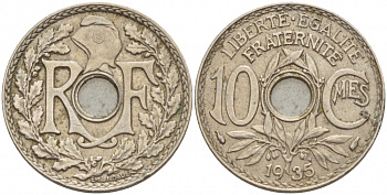 ФРАНЦИЯ 10 САНТИМОВ 1935 ТИП ЛИНДАЙЁ KM 866а, LE FRANC 138.22 медно-никель 4548-447