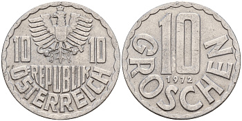 Австрия 10 грошей 1972  KM 2878 алюминий    4160-1264