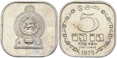 Шри-Ланка 5 центов 1978 KM 139a алюминий 4136-565